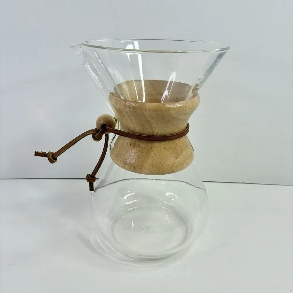 Chemex Pour Over Coffee Maker Blown Glass Wood Collar 8.5